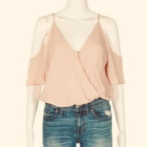Eyeshadow blush pink cold shoulder v-neck bodysuit
